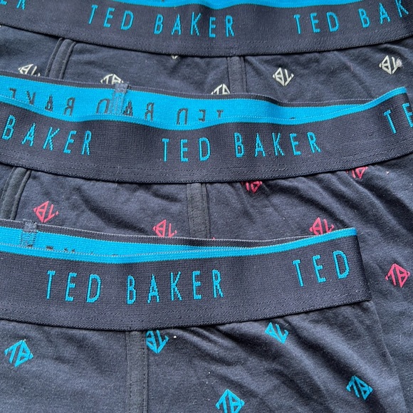 (3) Ted Baker Cotton Stretch Boxer Briefs- Navy Logo Print - Picture 9 of 11